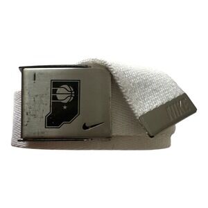 Vintage Nike NBA Pacers Embroidered White Web Belt Canvas Silver Slide Buckle
